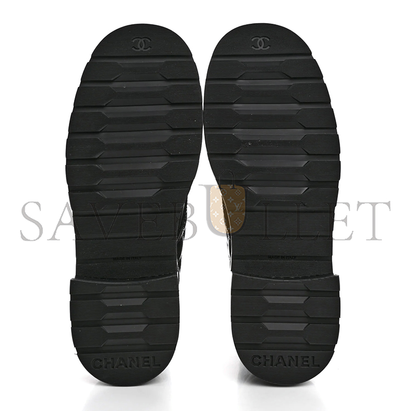 CHANEL SHINY CALFSKIN QUILTED LACE UP COMBAT BOOTS G36424